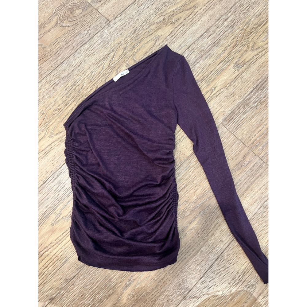 Wilfred Free One Shoulder‎ Ruched Long Sleeve Top Plum Purple Small